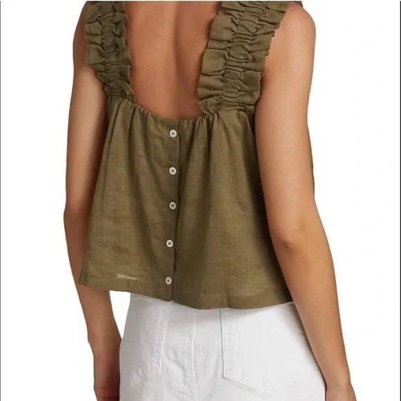 FRAME Ruffle Strap Tank Moss Green Size Large - Picture 2 of 12